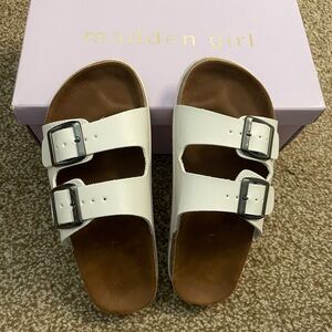 Madden girl white sandals, size 6